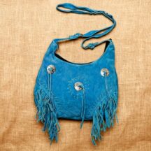8499 - Western Fringe Leather Purse Turquoise