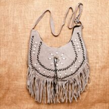 8566 - FRINGED LEATHER PURSE GREY