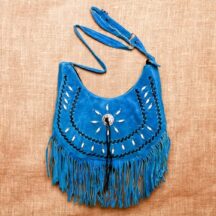 8569 - FRINGED LEATHER PURSE TURQUOISE