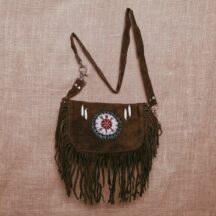 8592 - BEADED LEATHER PURSE CHOCOLATE