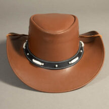 8682 - BONE BEADED LEATHER HAT CAMEL