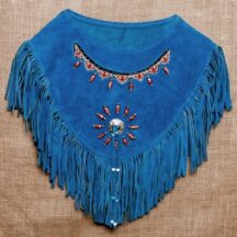 8659 - Women's Leather Poncho Turquoise
