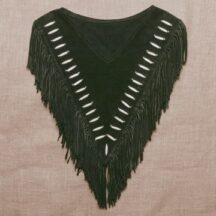 8693 - Women's Tusk Bead Leather Poncho Black