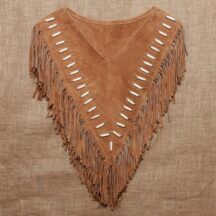 8694 - Women's Tusk Bead Leather Poncho Camel