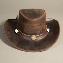 8621 - WESTERN STYLE LEATHER HAT WITH BEADED HEADBAND BROWN